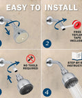 High Pressure Shower Head That Delivers Real Power With A 3 Inch Spray Face, Wall Mount, Anti Clog Nozzles, And An Adjustable Brass Ball Joint, 2.5 GPM, Beats Weak Water For Apartments, Older Homes, And RV Baths, Polished Chrome installation steps with no tools needed.