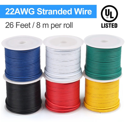 22 Gauge Stranded Hookup Wire Kit, 6 Color PVC Insulated, 26 Feet Per Roll, UL Listed, Tinned Copper spool set image