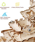 Marble Run 3D Wooden Puzzle Kit For Adults Hands On Brain Teaser And DIY Model Build Fortress Edition Educational STEM Craft For Grownups Portable Display Ready Complex Mechanisms Educational Toy For Adults, wooden track close-up