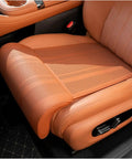 Upgrade Your Ride With This Cool Car Seat Extender Cushion For Mini John Cooper Works Electric 2025 2026 Models, orange leather ergonomic cushion.