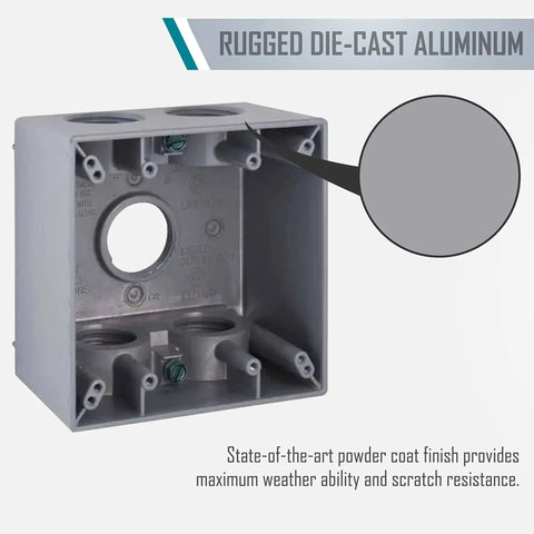 2 Gang Weatherproof Deep Box For Outdoor Electrical Wiring With Five 1 Inch Threaded Outlets Gray Rugged Outdoor Junction Box