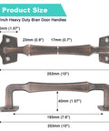 Diagram showing dimensions of 10 Inch Heavy Duty Rustic Sliding Barn Door Pull Handle in Oil Rubbed Bronze Finish.