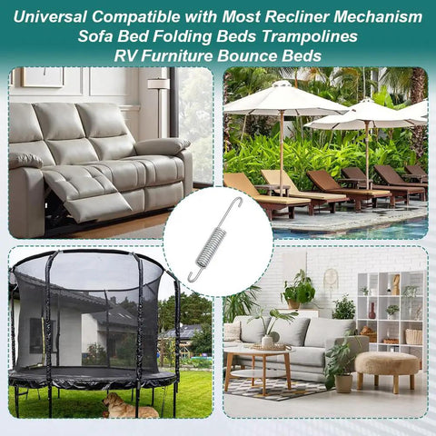 Solid 5 Inch Recliner Spring Replacement Set For Couch And Chair Mechanism Fix No Sweat Tension Coil Extensions With Secure Hook For Furniture Refresh And Comfort in various furniture settings.