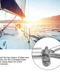 Sailboat deck with Heavy Duty 15 Pack 304 Stainless Steel Wire Rope Clips 1 Sixteenth Inch U Bolt Cable Clamp Fasteners used.