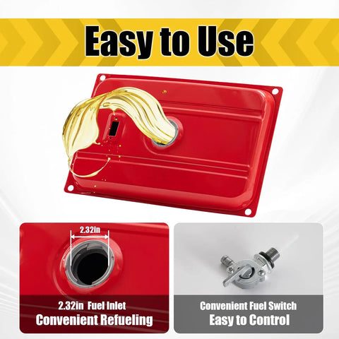 5 Gallon Portable Gas Tank for Generators and Outdoor Power Gear, red fuel canister details with easy access cap and accessories