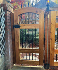 Heavy Duty Gate Latch With Lever For Gates And Doors, Black Left Hand, Rustic Black Powder Coat, installed on a wooden gate.