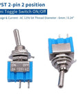 SPST Mini Toggle Switch 2 Pin 2 Position On Off 6A 125V Latching Toggle Switch MTS101 blue silver metal AC 125V