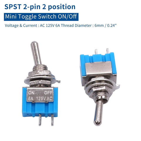 SPST Mini Toggle Switch 2 Pin 2 Position On Off 6A 125V Latching Toggle Switch MTS101 blue silver metal AC 125V