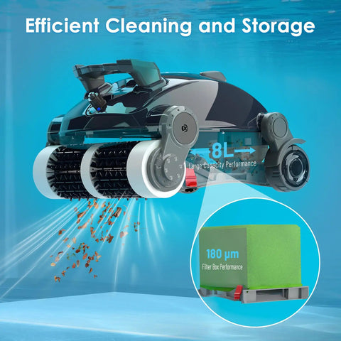 Effortless Cordless Robotic Pool Cleaner With Wall Climb Lightweight Build For Easy Breezy Cleaning Long Battery Life 8L Capacity Dual Motor Power Auto Pool Vacuum For Inground And Above Ground Pools Up To 1100 Sq Ft Blue