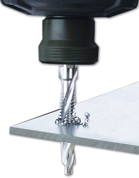 Drill tapping metal with 8 Piece Drill Tap Set With 1 Quarter Inch Hex Shank Pro Grade HSS Drill Bits For Drilling Tapping And Deburring.