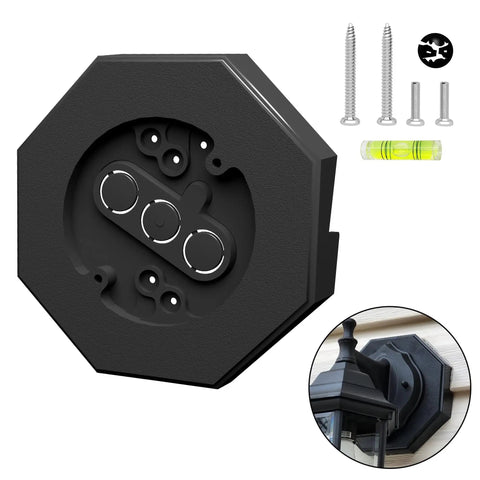Vinyl Siding Light Mounting Block For Half Inch Lap Panels, Outdoor Wall Mount Hooks For Hanging Lamps, Vertical Mounting Block With Built In Electrical Box For Exterior Use Black on siding with screws