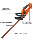 40V Max Cordless Hedge Trimmer With PowerDrive Transmission, 24 Inch Dual Action Blade, Tool Only, with wraparound handle