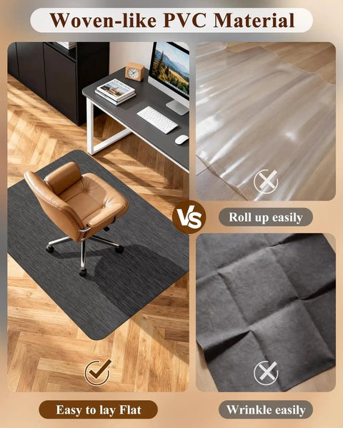 Big Non Slip Office Chair Mat For Hardwood Floors 35.4 X 47.2 Inches Heavy Duty PVC Floor Protector For Rolling Desk Chair Easy Glide With Rattan Pattern Black Home Office Rug Pad