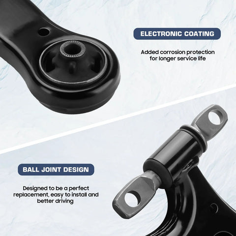 12-piece front lower control arm suspension kit with ball joints, black-coated metal components