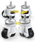 Leveling Stem Casters Set Of 4 Heavy Duty Retractable Caster Wheels With Half Inch And M12 Threaded Stem Options Total Capacity 2200 Lbs Adjustable Height Ratchet Handle For Workbenches Machines And Equipment, showing side view with yellow ratchet handles