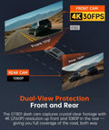 Image showing Dual 4K Front And Rear Dash Cam with 1080P Backup, highlighting front 4K 170° and rear 160° views, description text included.
