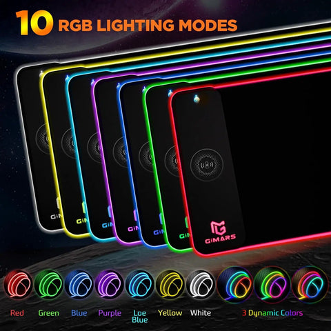 RGB Gaming Mouse Pad With 15W Wireless Charging Hella Large Non Slip Desk Pad For Gaming 10 Light Modes displayed