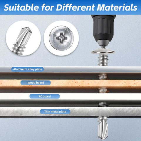Stainless Steel Workhorse Self Drilling Screws Kit With Number 8 Truss Head Self Tapping Screws in use on various materials
