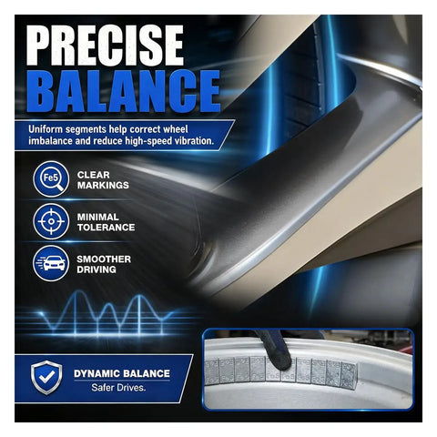 One Sixth Oz Adhesive Wheel Weights, Low Profile Sticky Tire Balancers For Cars Trucks SUVs And Cycles, Heavy Duty Iron 24 Pack, showing precise balance and installation on rim.