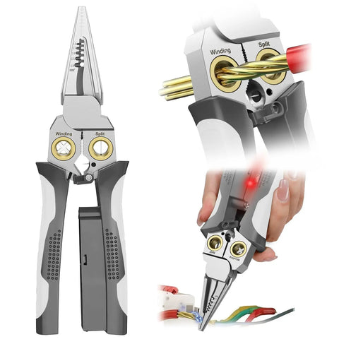 8 In 1 Wire Stripper And Cutter With Voltage Tester And Dual Alarms Heavy Duty 12 To 250V AC DC Electrical Tester For Hot And Neutral Wires