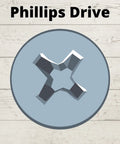 Illustration of Phillips drive head for 100 Pack Size Six By Three Quarter Inch Flat Head Zinc Coated Phillips Wood Screws