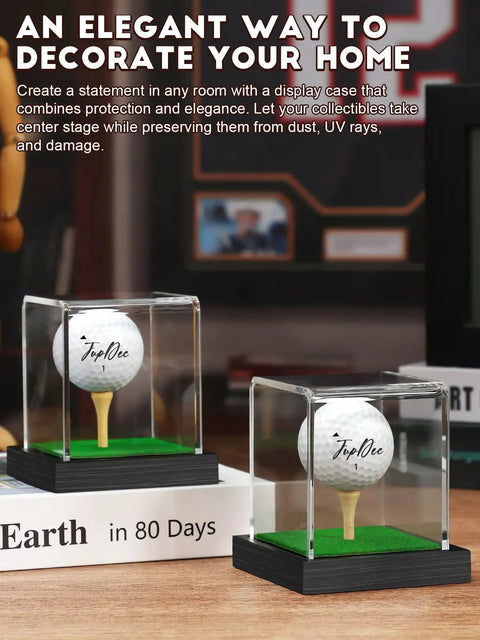Clear Acrylic Golf Ball Display Case With Wood Base And Tee Dust Proof Memorabilia Stand For One Ball Black Finish