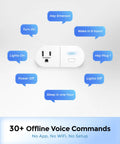 Image of Offline Voice Control Wall Plug With 30 Plus Commands No WiFi No App No Setup Smart Outlet Extender and voice command bubbles.