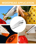 Pineapple Eye Remover Tool Set With Two V Shaped Cutters And Two Removal Clips in use on fruit, stainless steel multifunction tool