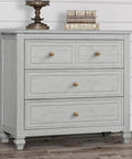 White dresser with Sweet 10 Pack Champagne Bronze Cabinet Knobs, 1.2 Inch Round Drawer Knobs For Cabinets and Dresser installed