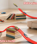 Flexible Roll Up Two Lane Race Track For Kid Friendly Play With Suction Cups Includes Four Mini Diecast Cars 1 64th Scale