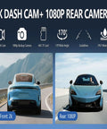 8.1 Inch Portable Wireless CarPlay Screen With 2K Dash Cam And 1080P Backup Camera display showing split-screen of dash cam footage