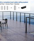 Pro Grade Matte Black Cable Railing Handrail Four Pack 6 Feet 6 Inches Solid Stainless Steel Tubing patio setup with chairs