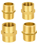 Four Pack Brass Pipe Fittings Set With Two One Inch Male Adapters And Two One Inch Female Adapters Hex Nipples NPT
