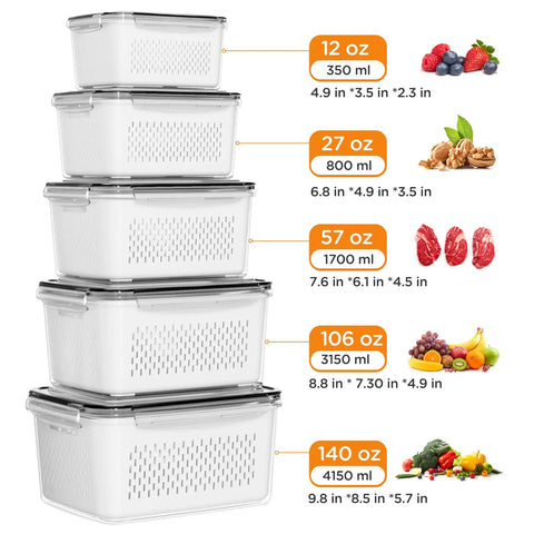 5 Pack Leakproof Produce Containers With Removable Colanders Slick Fridge Organizer Bins Built To Keep Berries Greens And Meat Fresh Longer Tight Seal Quick Rinse Kitchen Game Changer
