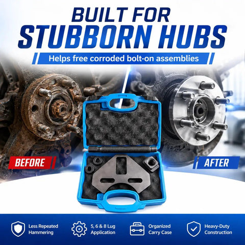 Shop Grade Wheel Bearing Hub Removal Tool And Puller For 5 6 8 Lug Setups with heavy-duty case and extraction parts for hub repairs.