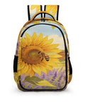 Go To Unisex Daypack With Large Capacity Sunflower Lavender Bee Farm Print Polyester Backpack front view