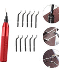 RB3000 metal deburring tool set with red storage handle and ten BK3010 HSS blades