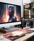 Large Extended Gaming Mouse Pad With Stitched Edges 31.5 By 15.7 Inches, Non Slip Waterproof Rubber Base on desk with computer