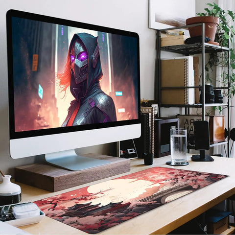 Large Extended Gaming Mouse Pad With Stitched Edges 31.5 By 15.7 Inches, Non Slip Waterproof Rubber Base on desk with computer
