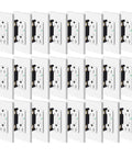 Straight Up GfcI Outlet 15 Amp Electrical Receptacle 24 Pack With Led Indicator Indoor Outdoor White Wall Plate arranged neatly.