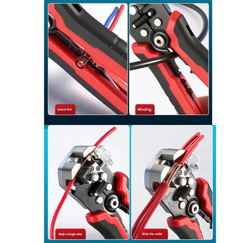 All In One Wire Stripper And Cutter For Electricians And DIY Handymen with black and red handle, auto stripping wires