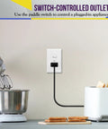 Toggle Switch And Tamper Resistant Outlet Combo For DIY Friendly Home Use UL Listed Built With Impact Resistant Polycarbonate Thermoplastic Shallow Body Fits Standard Junction Boxes Push In And Side Wiring For 12 To 14 AWG Copper Ground Terminal installed in kitchen wall