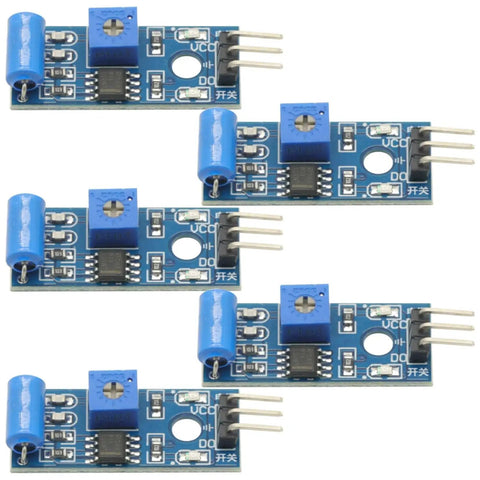 Motion Sensor Module And Vibration Sensor Pack For Arduino Projects 5 Pcs Vibration Switch Alarm Sensors With Digital Output For 3 3V To 5V Compact 3 2cm By 1 4cm PCB, five blue SW-420 modules