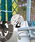 White Zip Ties 12 Inch 100 Pack Heavy Duty Self Locking Nylon Cable Ties securing fences, wheels, and outdoor lights.