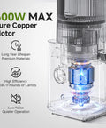 Close-up of 600W max pure copper motor for Top Rated 3-In-1 Cold Press Juicer For Juice, Nut Milk And Sorbet.