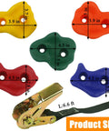 Colorful holds and ratchet strap from Ninja Tree Climbing Holds Kit With 15 Packs And 6 Ratchet Straps for Kids and Adults.