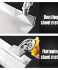 Three Inch Metal Hand Seamer With Curved Jaws bending and flattening sheet metal, showing anti-slip handles and chrome vanadium steel material.