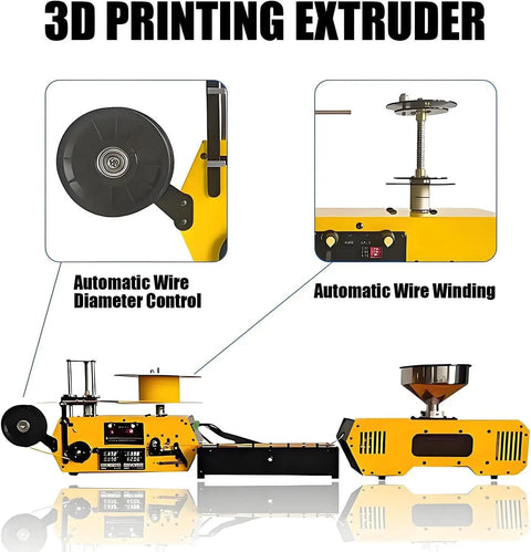 3D Printer Filament Recycler Machine Featuring Automated Coiling System and Dual Precision Plastic Shredder for seamless 1.75mm filament crafting.