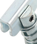 Close-up of a Heavy Duty Forklift Fork Locating Pin with spring mechanism, for 3 ton hydraulic systems, steel finish.