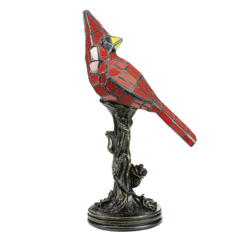 Stained Glass Bird Accent Lamp With Tiffany Style Vibe, Blue Jay Design, 8 Inch Wide By 13.5 Inch High, bronze-toned tree base
